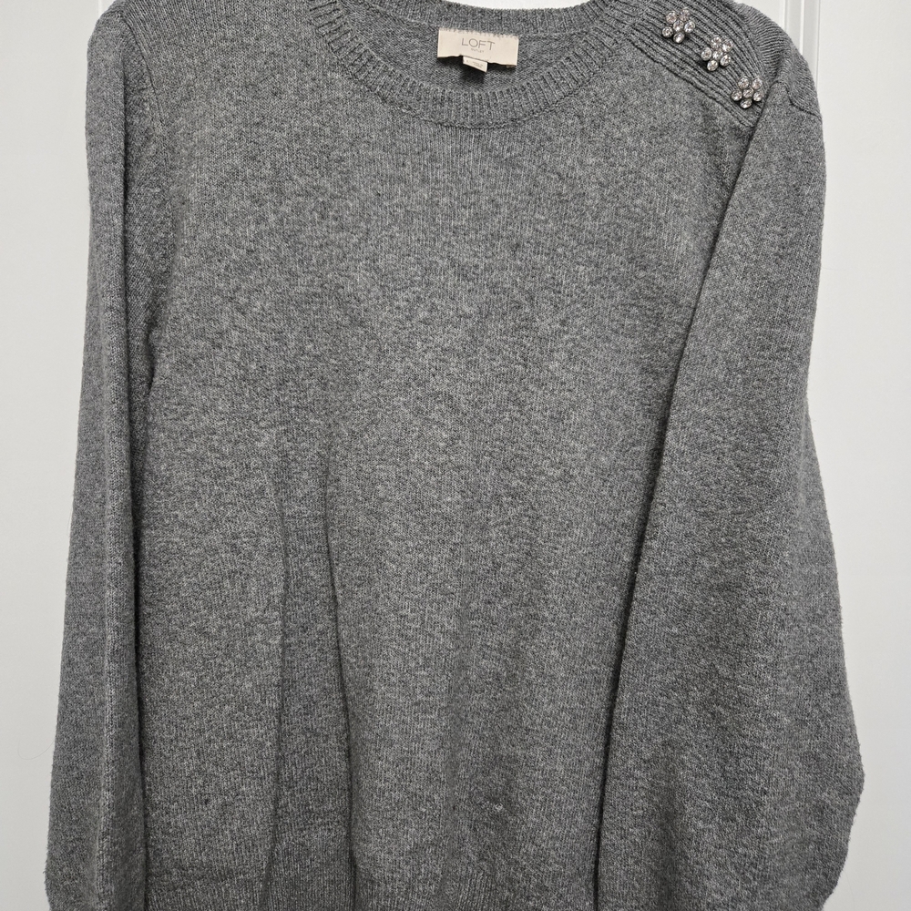 LOFT Gray Women's Sweater with Embellished Shoulder